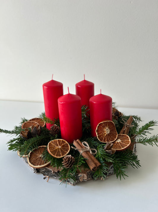 Nordic Birch Red Candles Advent Wreath